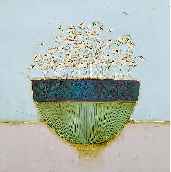 Eithne  Roberts - Tiny white blossoms in china bowl